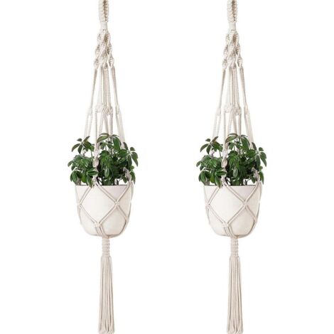 BDD Pots suspendus Suspensions pour plantes Pots suspendus à quatre pattes en corde de coton Décoration de porte pour plantes Intérieur Extérieur Style bohème fleurs tissées à la main (2 pièces)