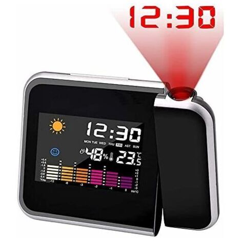 BDD Réveil à projection Réveil à projection au plafond Réveil numérique Réveil à projection Réveil numérique à LED avec station de temps LCD Température et date Chargement USB 12 heures et 24 heures C