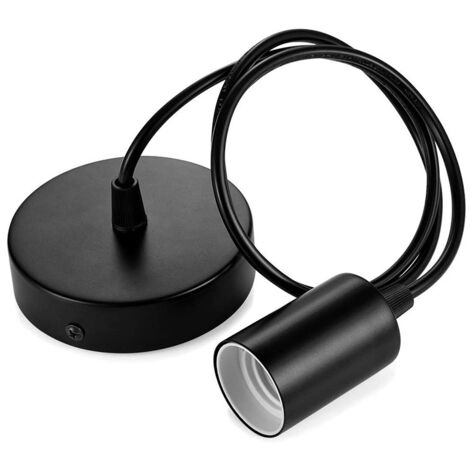 BDD Suspension E27 avec anneau à vis 100 cm Cordon en tissu réglable Abat-jour compatible Douille idéale pour les suspensions de cuisine Noir