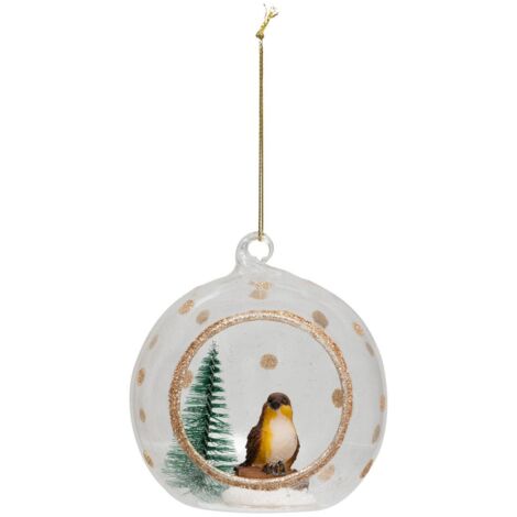 Bdn vetro 100mm uccello marrone - Feeric lights & christmas