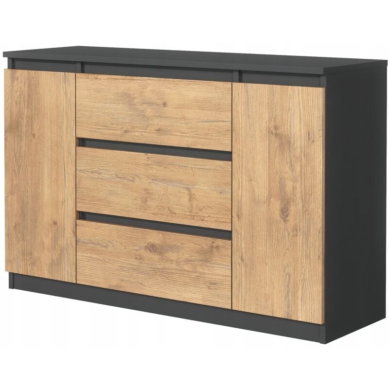 Dusine - bea buffet 120 cm gris anthracite et bois scié avec 3 tiroirs