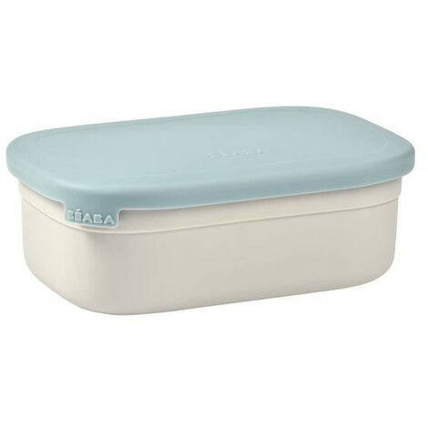 BEABA, Boîte repas enfant en inox, couvercle en silicone et housse de protection, Gris velours et bleu