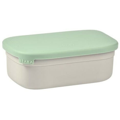 BEABA, Boîte repas enfant en inox, couvercle en silicone et housse de protection, Gris velours et vert sauge