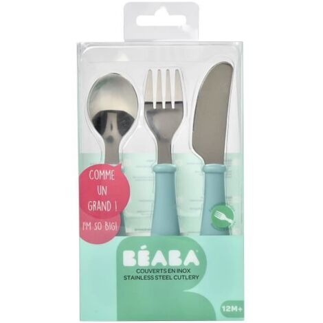 BEABA, Set de 3 couverts inox airy green