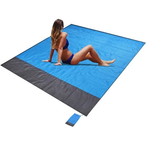 Beach Blanket Mat Extra Large 210 x 200cm Water Resistant Sand Proof Picnic Blanket with 4 Stakes for 4-6 Adults Summer Essentials Outdoor Blanket for Travel Camping Hiking Picnic (Blue)