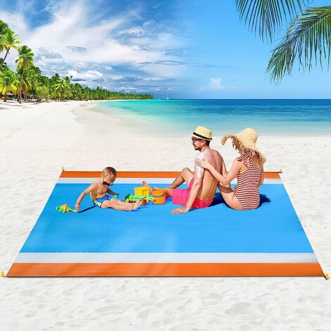Beach Blanket Sandproof Beach Mat for 4-7 Adults，Portable Picnic Mat,Sand Free Mat for Travel, Camping, Hiking, Packable w/Bag