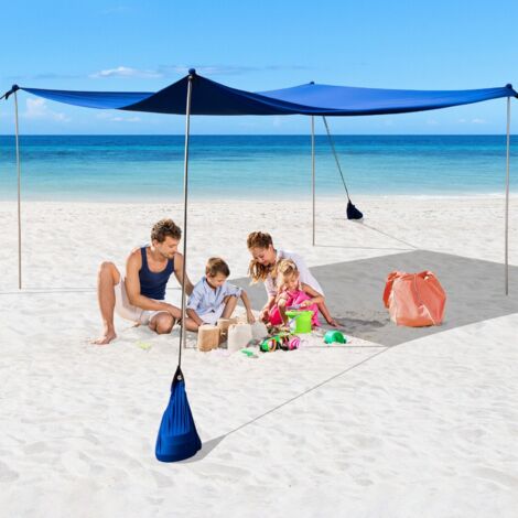 Beach Canopy Shields 300 x 300 cm Beach Tent Sun Shelter w/ Sandbags