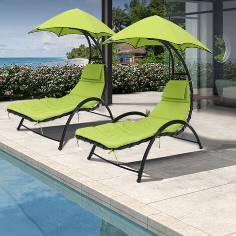 Beach Chair Outdoor Chaise Lounge Chair with Umbrella and Cushion Beach Yard Pool Sunbed Cot