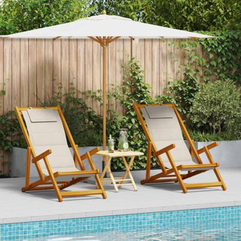 Beach Chair with Cushion 2 pcs Brown x x Solid Acacia wood vidaXL