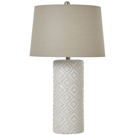 Beaded Lamp with Linen Shade - Ceramic - L40 x W40 x H71 cm - White