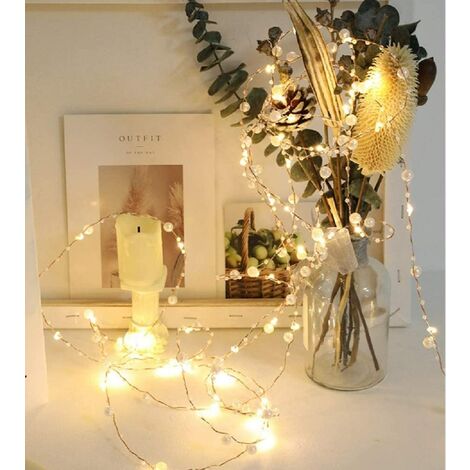 Beads String Lights Copper Wire Hanging Fairy Lamp Lights Battery Operated for Garden Party Wedding Holiday Christmas Tree Décor (32.8ft/100 LED, Beads String Lights Warm White)