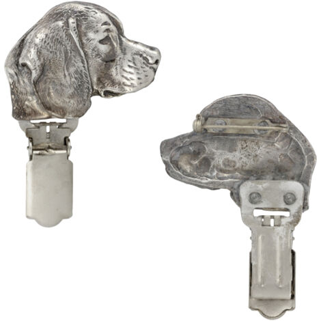 Beagle - broche avec clip, porte-numéro de départ, badge argenté pour exposition canine par Art-Dog