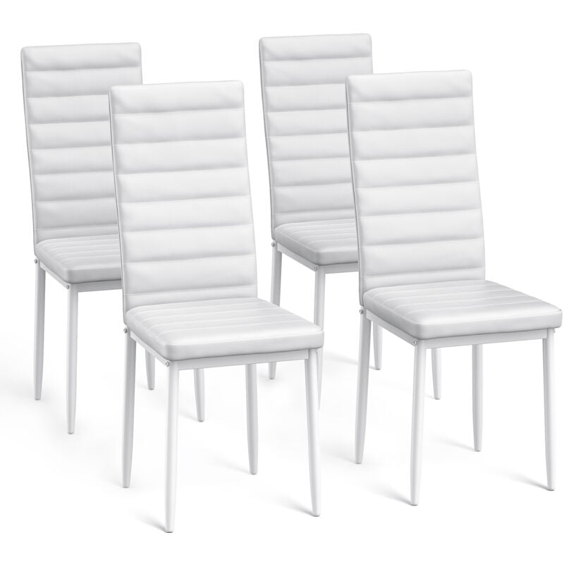 Bealife - 4 Chaises Salle à Manger Lot de 4 Chaises de Cuisine Siege Rembourre en Cuir pu Patte Metal Pied en Caoutchouc Blanc