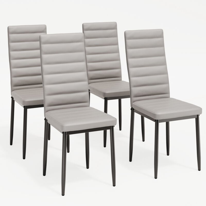 4 Chaises Salle à Manger Lot de 4 Chaises de Cuisine Siege Rembourre en Cuir pu Patte Metal Pied en Caoutchouc Gris - Bealife