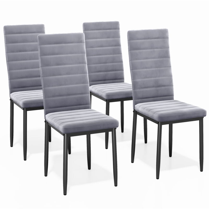 4 Chaises Salle à Manger Lot de 4 Chaises de Cuisine Siege Rembourre en Tissu Velours Patte Metal Pied en Caoutchouc Gris Claire - Bealife
