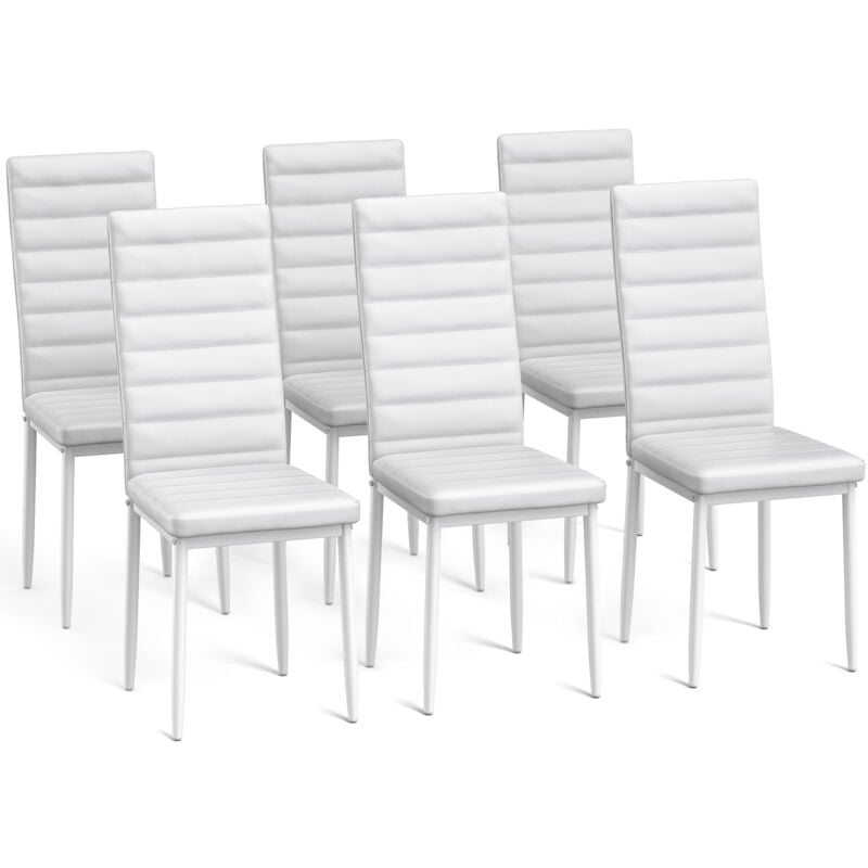 Bealife 6 Chaises Salle à Manger Lot de 6 Chaises de Cuisine Siege Rembourre en Cuir PU Patte Metal Pied en Caoutchouc Blanc