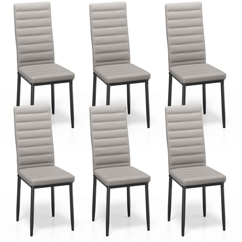 Bealife - 6 Chaises Salle à Manger Lot de 6 Chaises de Cuisine Siege Rembourre en Cuir pu Patte Metal Pied en Caoutchouc Gris