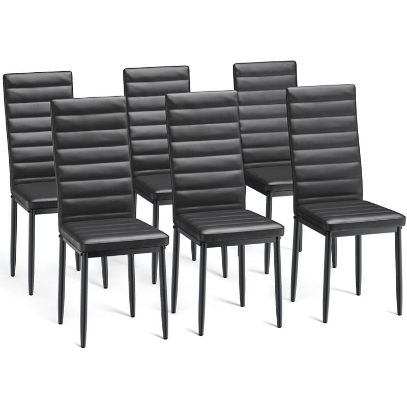 6 Chaises Salle à Manger Lot de 6 Chaises de Cuisine Siege Rembourre en Cuir pu Patte Metal Pied en Caoutchouc Noir - Bealife