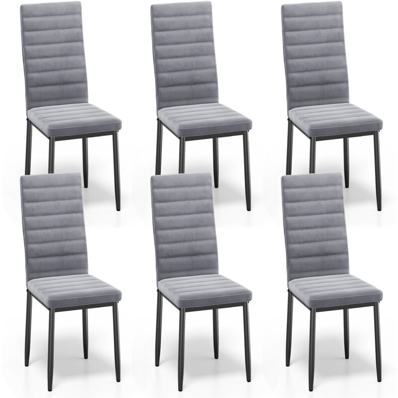 6 Chaises Salle à Manger Lot de 6 Chaises de Cuisine Siege Rembourre en Tissu Velours Patte Metal Pied en Caoutchouc Gris Claire - Bealife