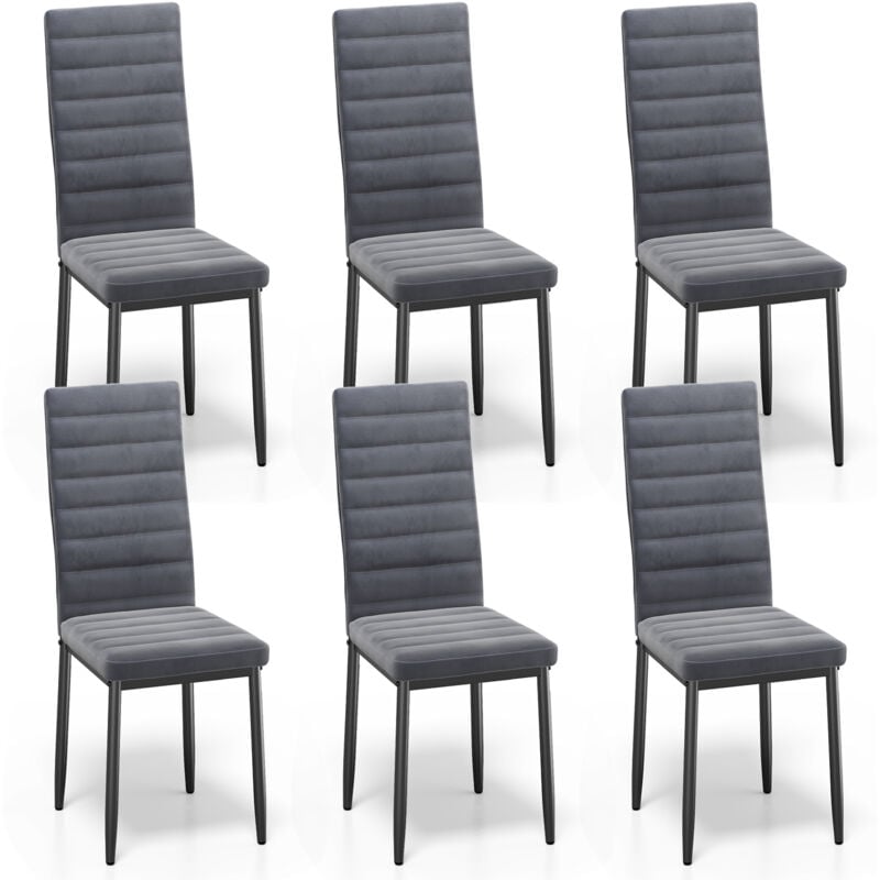 6 Chaises Salle à Manger Lot de 6 Chaises de Cuisine Siege Rembourre en Tissu Velours Patte Metal Pied en Caoutchouc Gris Foncé - Bealife