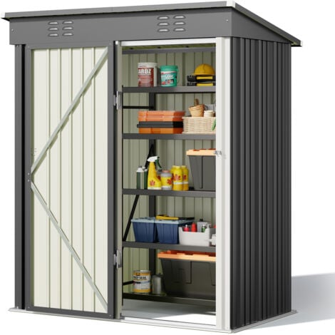 Bealife Abri de Jardin en Metal 162 x 95 x 182 cm Cabanon Gris sur Terrain