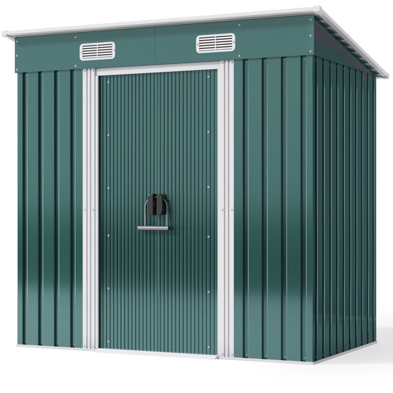 Abri de Jardin Métal 1,99 ㎡ Acier Galvanisé Cabanon Vert sur Terrain 183 x 109 x 182 cm - Bealife
