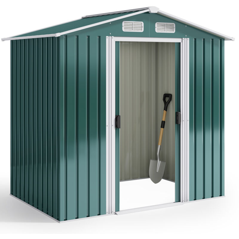 Abri de Jardin Métal 2,19 ㎡ Acier Galvanisé Cabanon Vert sur Terrain 184 x 119 x 186 cm - Bealife