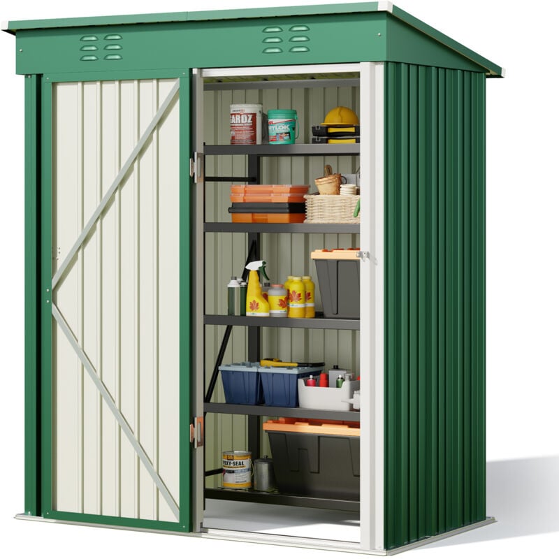 Abri de Jardin en Metal 162 x 95 x 182 cm Cabanon Vert sur Terrain - Bealife