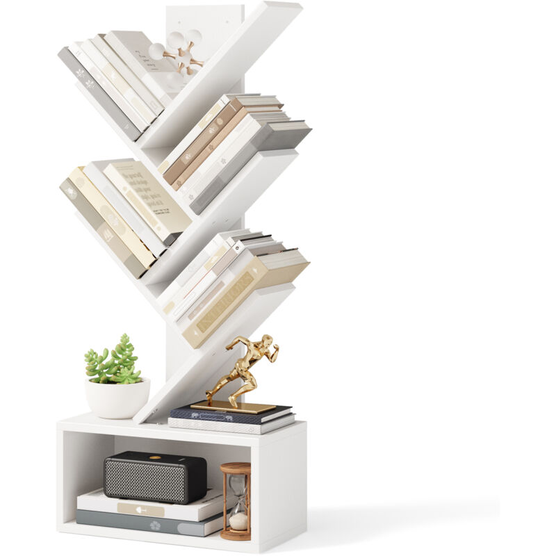 Bibliothèque 5 Niveaux Étagère de Rangement 1 Casier Arbre Livre cd Magazine Salon Chambre Blanc - Bealife