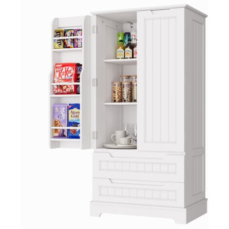 Bealife Buffet de Cuisine Armoire Haute 120 cm Meuble de Rangement 2 Portes 2 Tiroirs Étagère Reglable