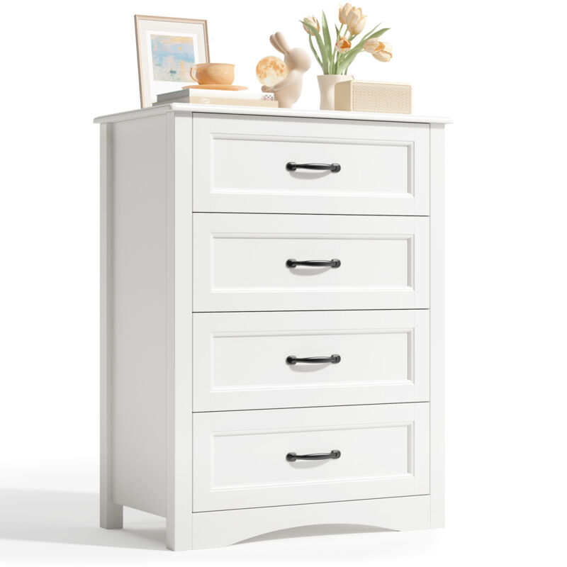 Commode Blanche 4 Tiroirs Meuble Rangement Moderne 68,5x40cm Étanche Coins Arrondis Salon Chambre sdb - Bealife