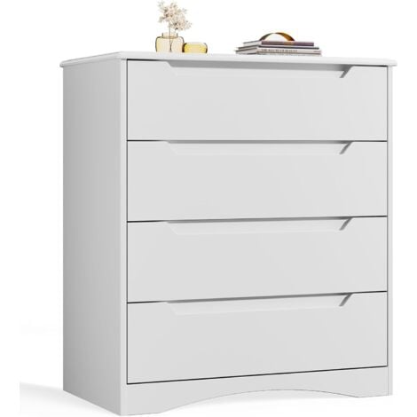 Bealife Commode Chambre 4 Tiroirs Meuble de Rangement Chambre Salon Porche Poignée Intégrée Dispositif Anti-trébuchement