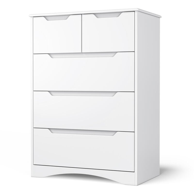 Commode Chambre 5 Tiroirs Meuble de Rangement Chambre Salon Porche Poignée Intégrée Dispositif Anti-trébuchement - Bealife