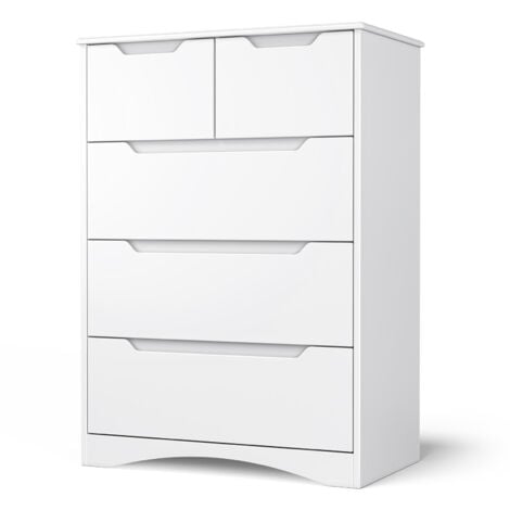 Bealife Commode Chambre 5 Tiroirs Meuble de Rangement Chambre Salon Porche Poignée Intégrée Dispositif Anti-trébuchement