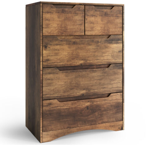 Bealife Commode Chambre 5 Tiroirs Meuble Rangement Chambre Salon Porche Poignée Intégrée Dispositif Anti-trébuchement Marron