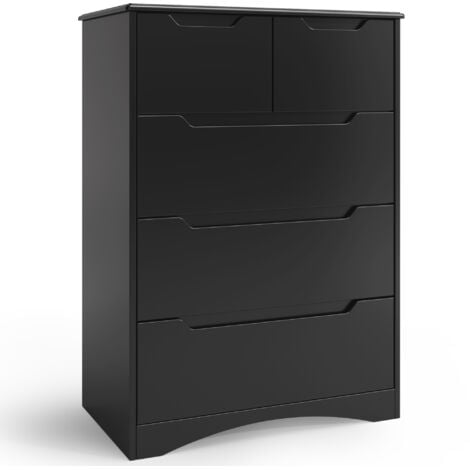 Bealife Commode Chambre 5 Tiroirs Meuble Rangement Chambre Salon Porche Poignée Intégrée Dispositif Anti-trébuchement Noire