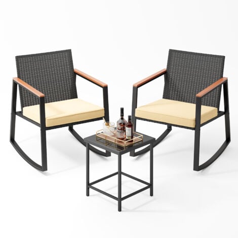Bealife Conjunto de Muebles de Jardín 2 Pers Acero Sillas Cojines Mesa Vidrio Templado Brazos Madera Sintética Ideal Juegos Barras Bistro Comedor Conversación Patio Jardín Exterior Beige