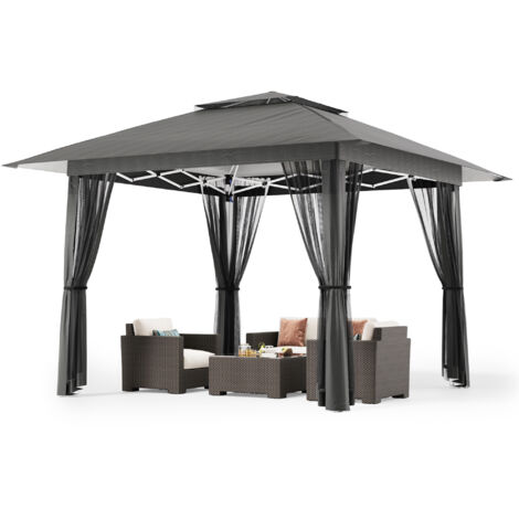 Bealife Faltpavillon 3x3 m mit Moskitonetz Wasserdicht UV-Schutz Höhenverstellbar 8 Personen Pop-Up Zelt mit Oxford-Gewebe und Metallrahmen für Camping Festivals Strand