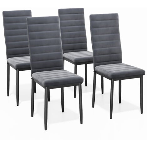 Bealife Juego de 4 Sillas de Comedor para Cocina, Asiento Acolchado en Terciopelo con Patas de Metal y Pies de Goma, Gris Oscuro