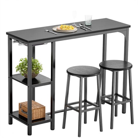 Bealife Mesa Alta de Bar con 2 Taburetes - Juego de Muebles para Cocina y Comedor con Estructura en Acero Negro