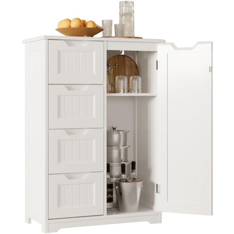 Meuble Cuisine Rangement Armoire de Cuisine Commode 4 Tiroirs 1 Porte de Placard 1 Étagère Réglable pour Couverts - Bealife