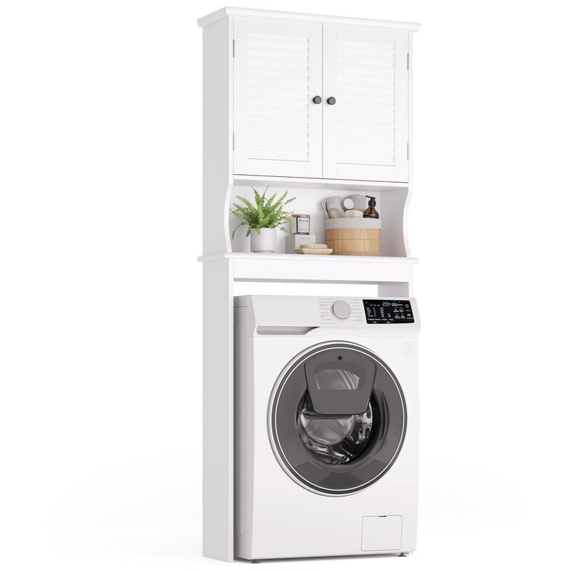 Meuble Machine à Laver Rangement sur Pied 1 Compartiment Ouvert 2 Portes Étagères Réglables ou pour wc 65 x 22 x 163,5 cm - Bealife