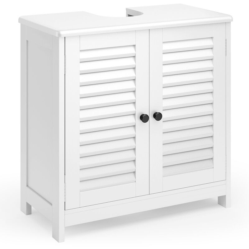 Bealife - Meuble sous Vasque/Lavabo Salle de Bain Rangement Persiennes sur Pied 2 Portes Étagères Réglables 60 x 30 x 60 cm