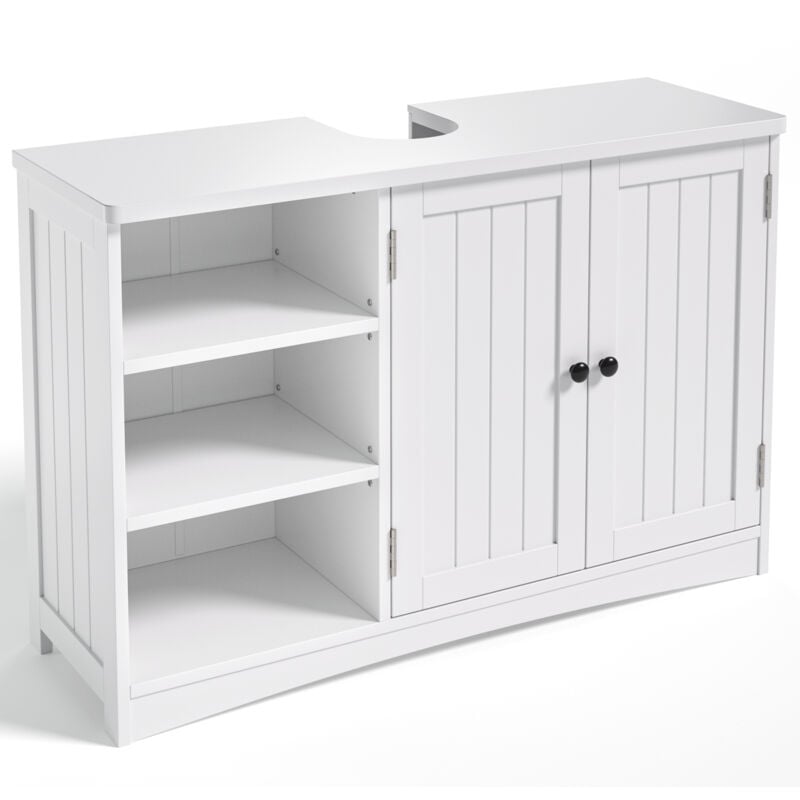 Bealife - Meuble sous Vasque/Lavabo Salle de Bain Rangement sur Pied 2 Portes 3 Étages Ouverts Étagères Réglables 90 x 30 x 60 cm Blanc