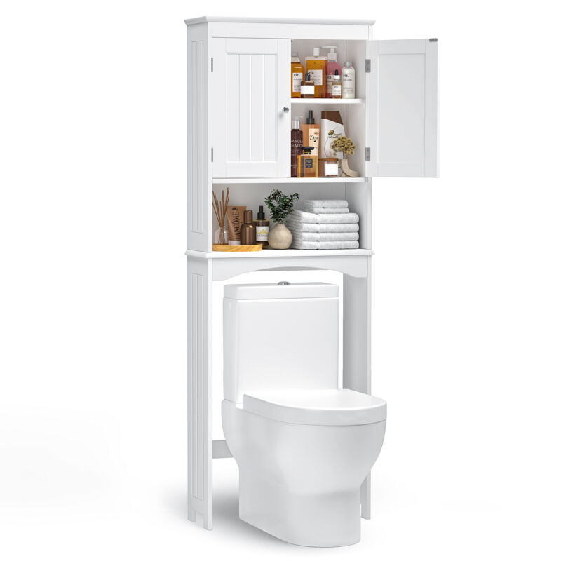Bealife - Meuble wc Étagère au-Dessus de Toilette sur Pied Rangement avec Compartiment Ouverts 2 Portes Étagères Réglables