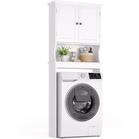 Bealife Mueble para Lavadora con Estantería, 1 Compartimento Abierto, 2 Puertas y Estantes Regulables para Baño o WC 65 x 22 x 163.5 cm