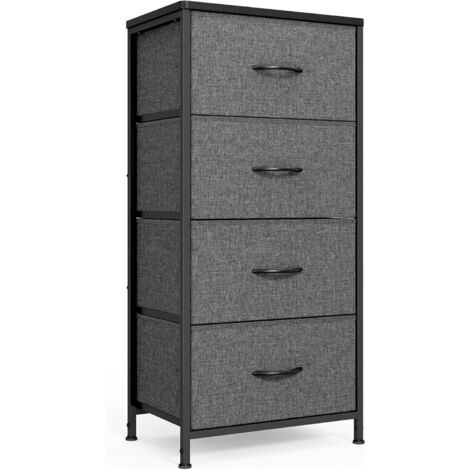 Bealife Schlafzimmer-Kommode mit 4 Stoffschubladen, Stahlgestell, höhenverstellbaren Kunststofffüßen - Dunkelgrau Möbelstück zur Aufbewahrung