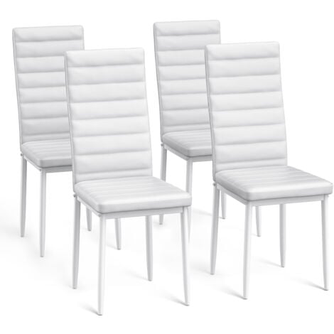 Bealife Set di 4 Sedie da Pranzo Moderne con Rivestimento in Pelle PU, Struttura Metallo e Piedini con Gomma Antiscivolo - Bianco per Interni