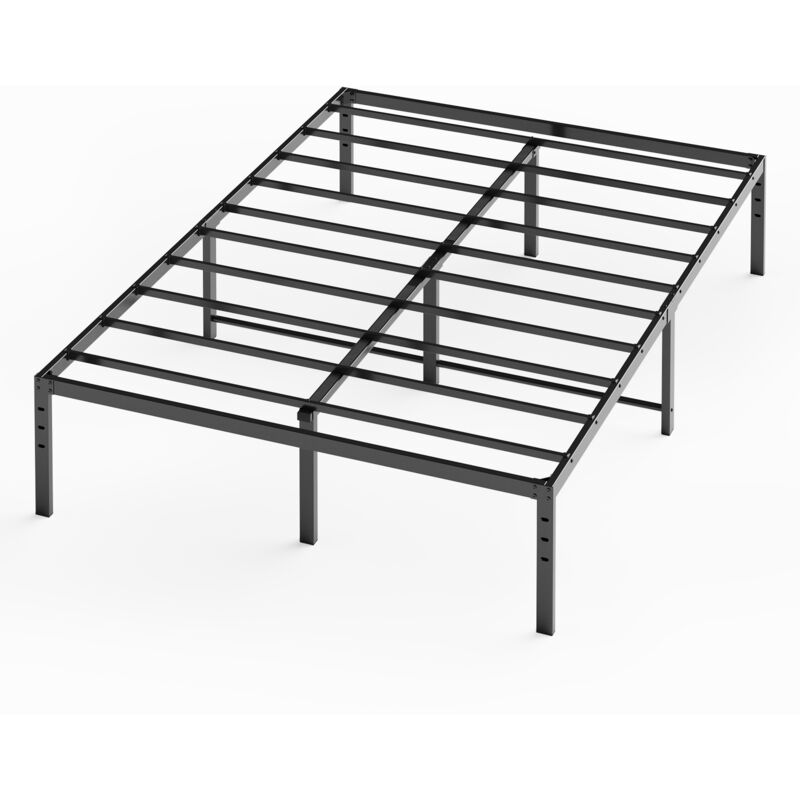 Structure de Lit 140 x 200 cm Cadre de Lit Lattes en Metal Lit Simple 33 cm de Rangement Noir - Bealife