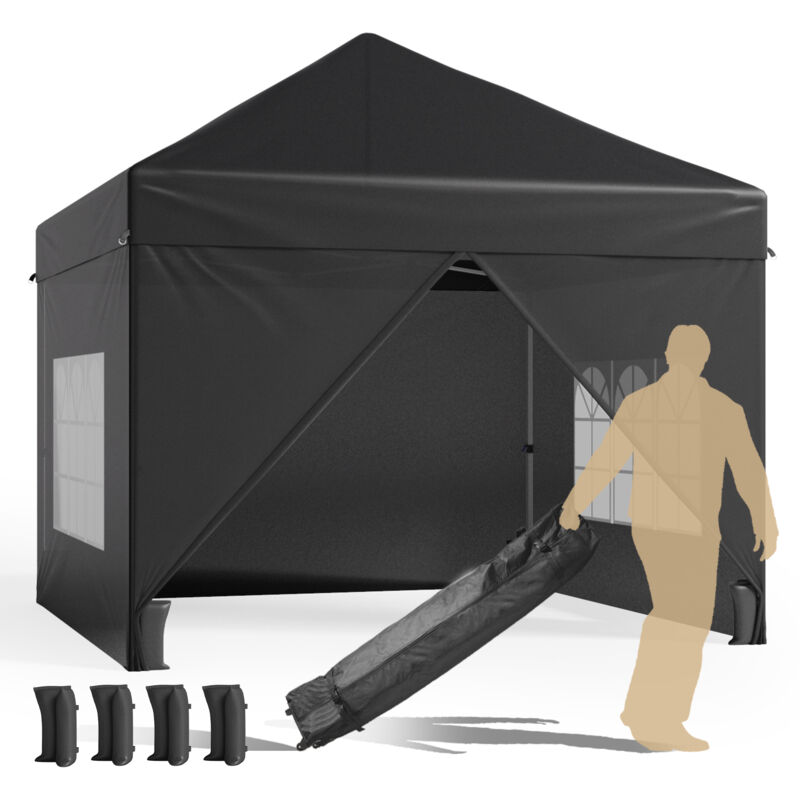 Bealife Tonnelle de Jardin Extérieur/Barnum 3x3m Tente de Réception avec Côté Rideau Sac de Rangement à Roulettes Hauteur Réglable 3,3 m